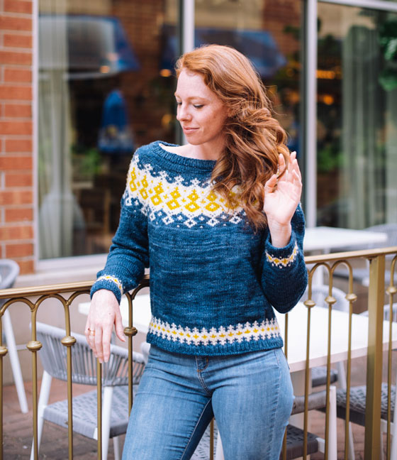 yoke Intarsia Cotton Sweater-